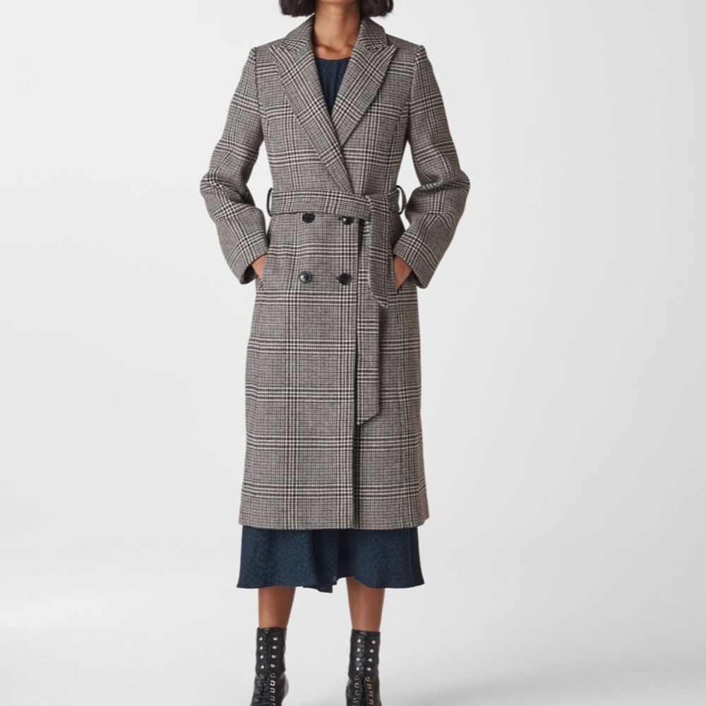 Whistles long plaid coat sz 0